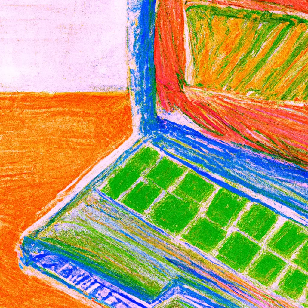 A close up of a colorful oil crayon drawing of a laptop, in the style of a children's drawing