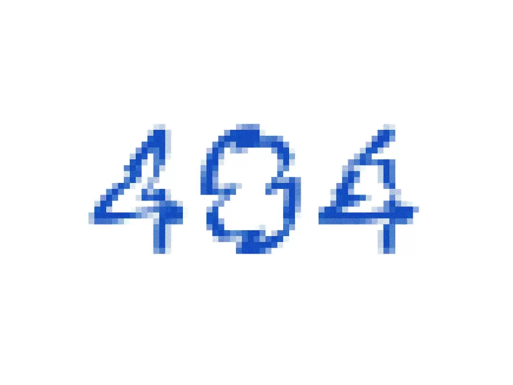 A blank page showing the numbers 4 0 4, in pixelated and distorted blue letters.